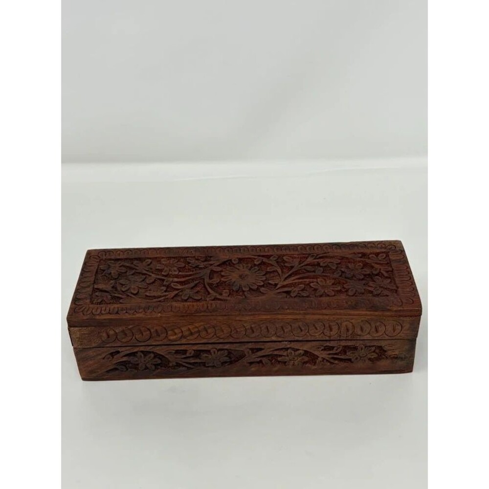 Wood carved Jewry box red velvet lined